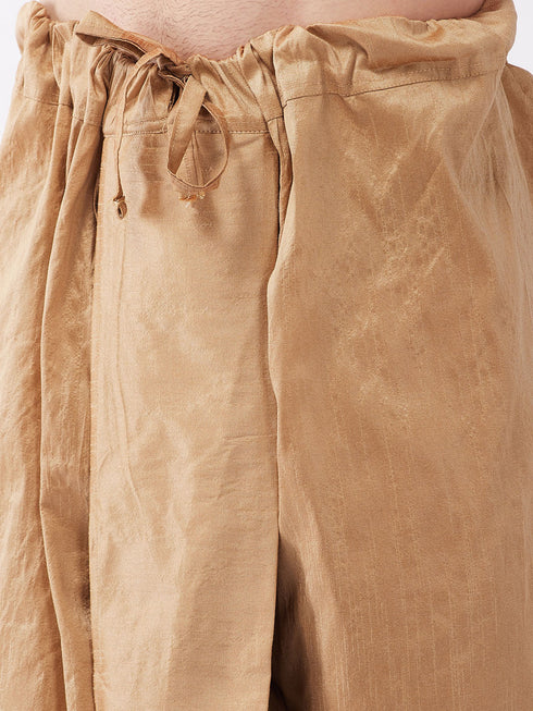 Vastramay Men's Maroon And Rose Gold Silk Blend Kurta And Dhoti Set